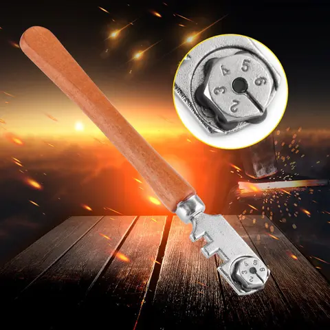 전문 6 륜 유리 절단기 공예 절단 키트, 나무 손잡이 포함, 6 륜 유리 절단 도구, 130mm