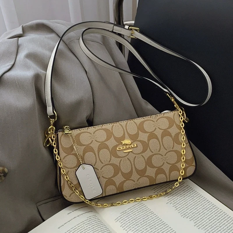High-end Style Handbag with Chain Strap for Women Vintage Print Elegant Crossbody Bag Shoulder Bag Slant Bag New image 2