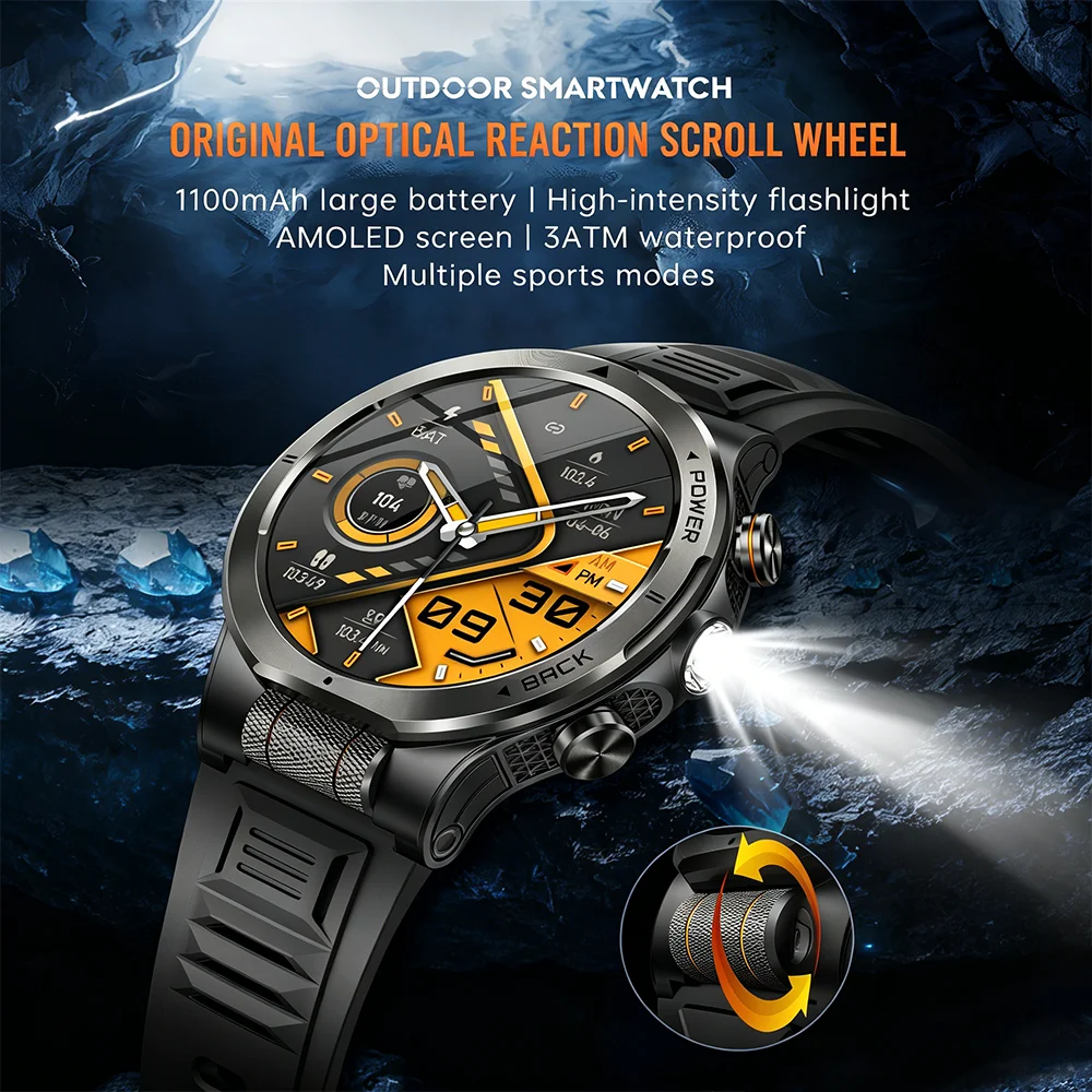 2026New 100+ Sports Modes SmartWatch Men 3ATM Waterproof 1100mAh Large Battery Compass 24/7 Health Monitoring Smart Watch Men