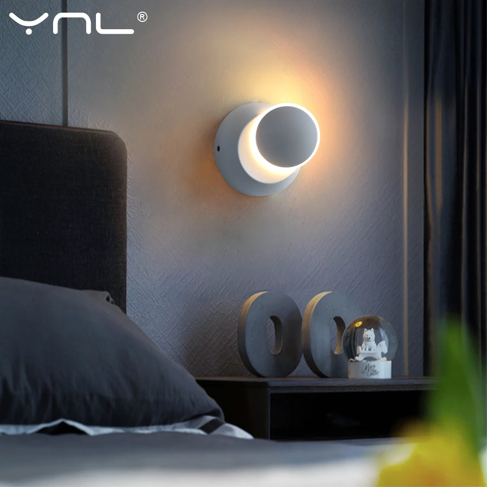 

LED Wall Lamp Modern Bedroom Bedside Wall Light AC 90V-260V LED Indoor 360 Rotatable Aluminum Home Aisle Lighting Decoration