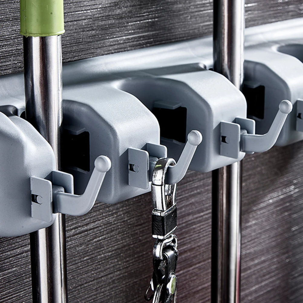 

Mop Rack Hook 3 Buckle 4 Hooks Heavy Duty Punching Broom Hanger Kitchen Bathroom Organizer Premium PP Plastic Storage Solution