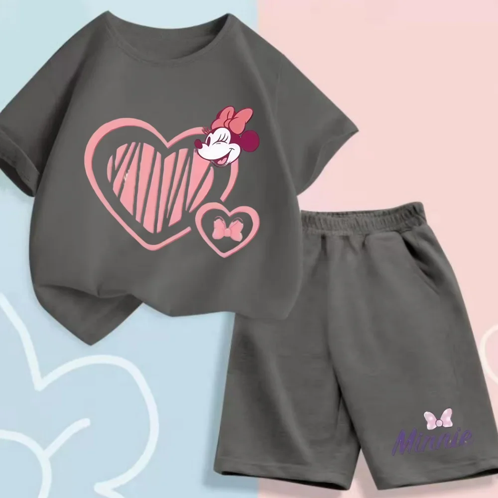 Summer Baby Girls Clothes Set Children Girl Disney Minnie T-shirts and Shorts 2 Pieces Suit Kid Casual Top Bottom Outfits