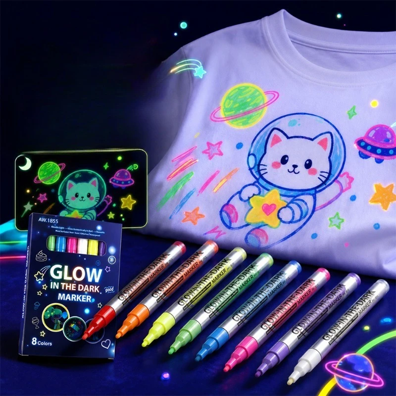 Colorful Luminous Pen Fabric Markers Light Absorbing Glow in The Dark Pens DIY Hand Painting Graffiti for Clothes Shoes