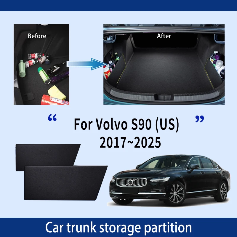 

For Volvo S90 2017~2025 2018 Upgrade Thickening Car Trunk Storage Partition Multi-function Storage Box Auto Interior Accessories