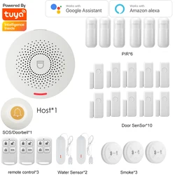 Zestaw Tuya Smart Home Security System alarmowy, Host z funkcją dźwięku, obsługa Google i Alexa, pilot zdalnego sterowania