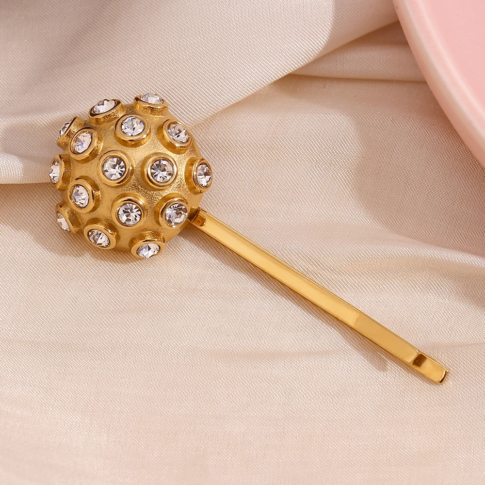 E.B.belle Spherical White Protruding Hairpin Water Resistant 316L Stainless Steel Accessories 18K Gold Plated  Hairpin