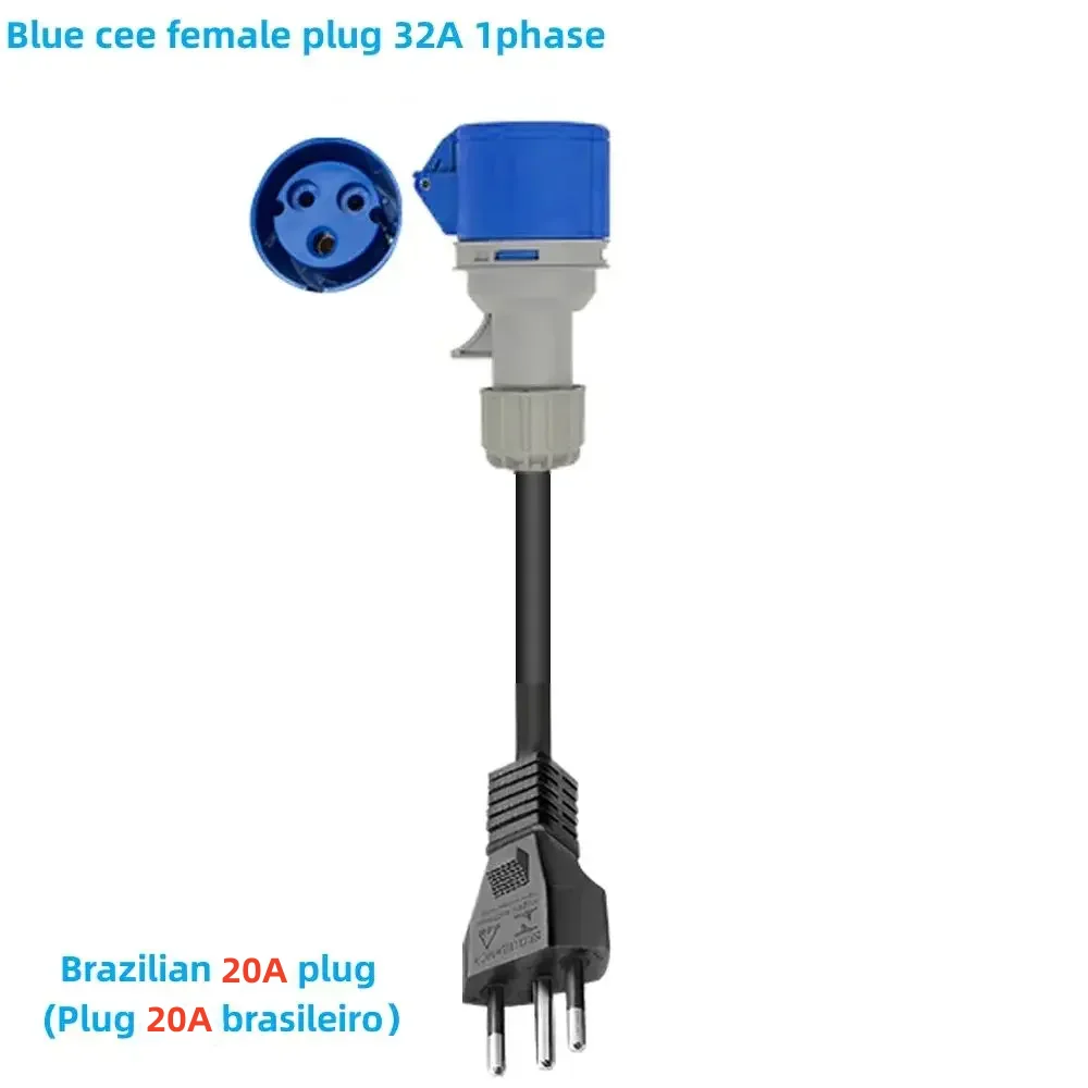 KHONS elétrico veículo carregador azul CEE 32A para plugue brasileiro 10A adaptador 32A 1 fase fêmea para conector de plugue 10A