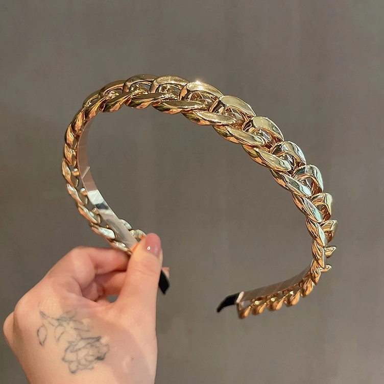 

Metal Chain Headband for Women Korean Trendy Tweed Style Elegant Hair Band Premium Lightweight Daily Wear Accessoires Femme