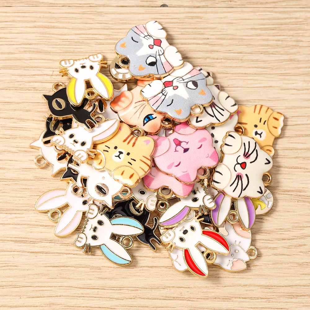 10 Stück Cartoon-Tieranhänger aus Emaille, Katzen- und Hasenanhänger für die Schmuckherstellung, Halsketten, Ohrringe, Armbänder, DIY-Bastelzubehör – Detail 4