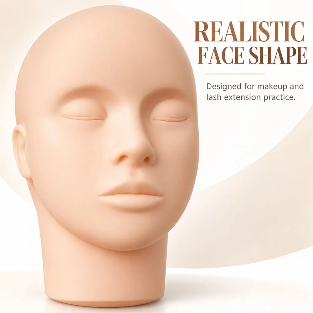 3D Reusable Silicone Full Face Makeup Practice Mannequin Head with Eyebrow Eyelash Eyeshadow Board for Makeup Artistry Training