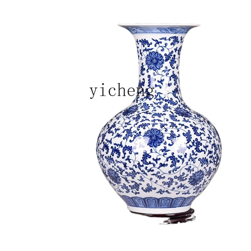 

ZF Blue and White Porcelain Ceramic Vase Living Room Home Decorations TV Cabinet Decoration