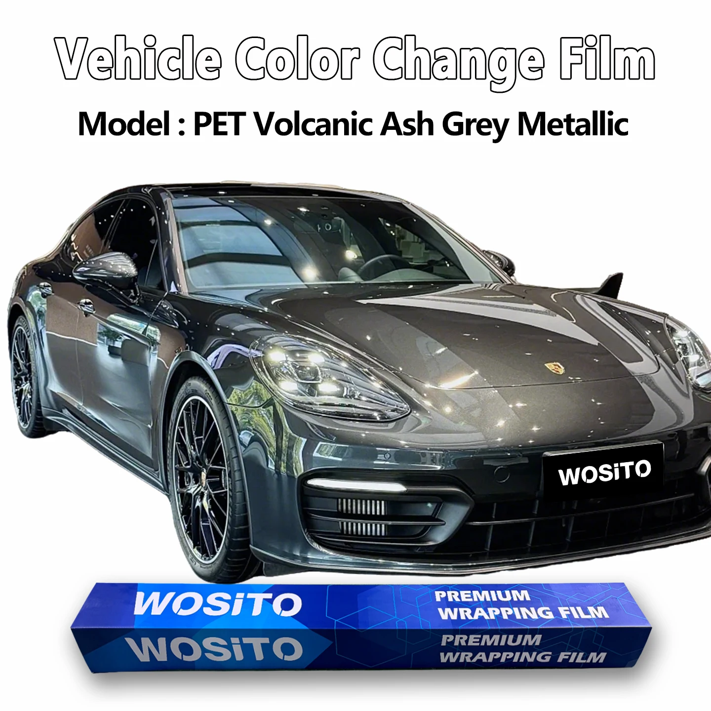 PET Volcano Grey Metallic Car Wrap Vinyl Film Glossy Full Body Scratch-Resistant Automotive Styling Wrap Factory Direct Supply