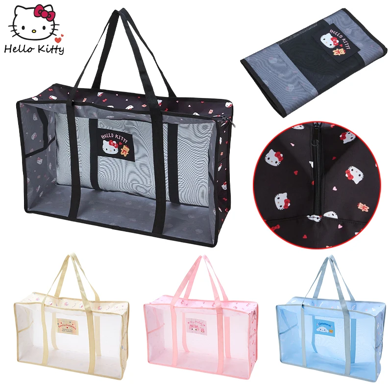 

Sanrio Hello Kitty Cute Large Capacity Gym Bag Anime Figure Melody Mesh Travel Bag Foldable Reusable Women Sport Handbag Gift