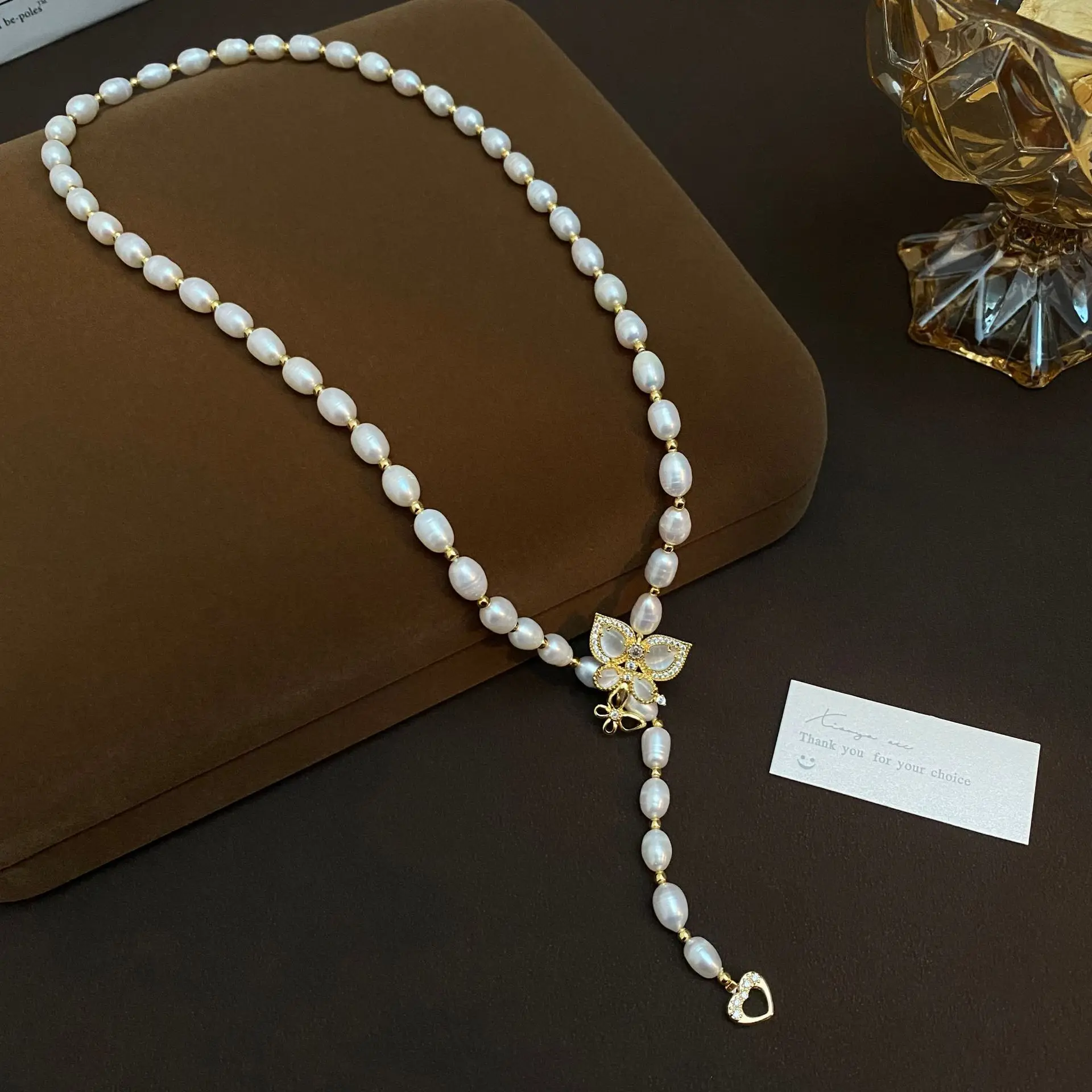 

New Arrival Elegant Butterfly Natural Freshwater Pearl 14K Gold Filled Lady Necklace Sweater Chain No Fade Christmas Gifts