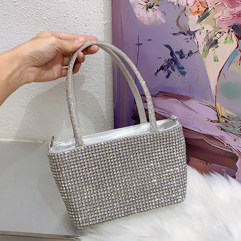 

Luxury Women Handbag Bling Shiny Bucket Bag Glitter Rhinestones Diamond Evening Bag Wedding Party Clutch Purse Crossbody Bag