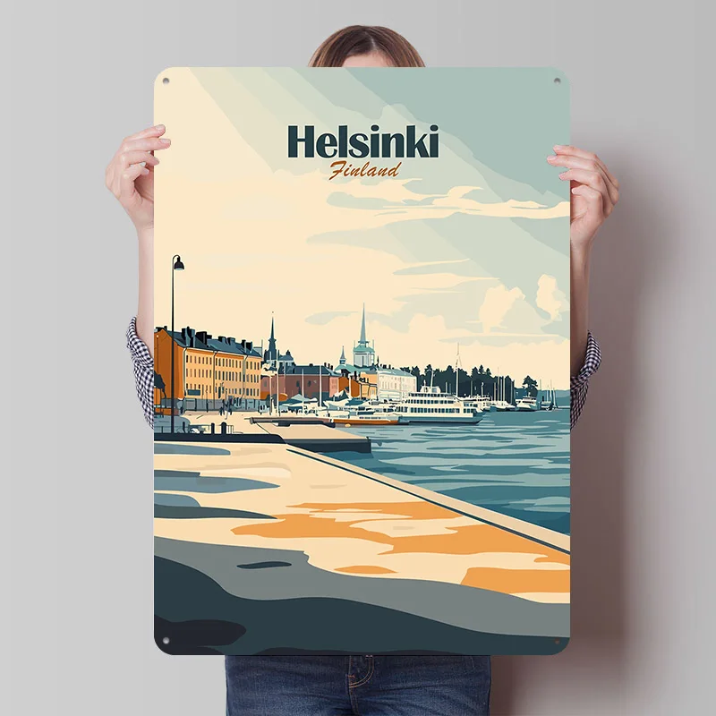 Helsinki Finland Travel Tin Plaque Poster Customized Retro Wall Art Vintage Metal Signs for Room Setup Decorations Home Sign
