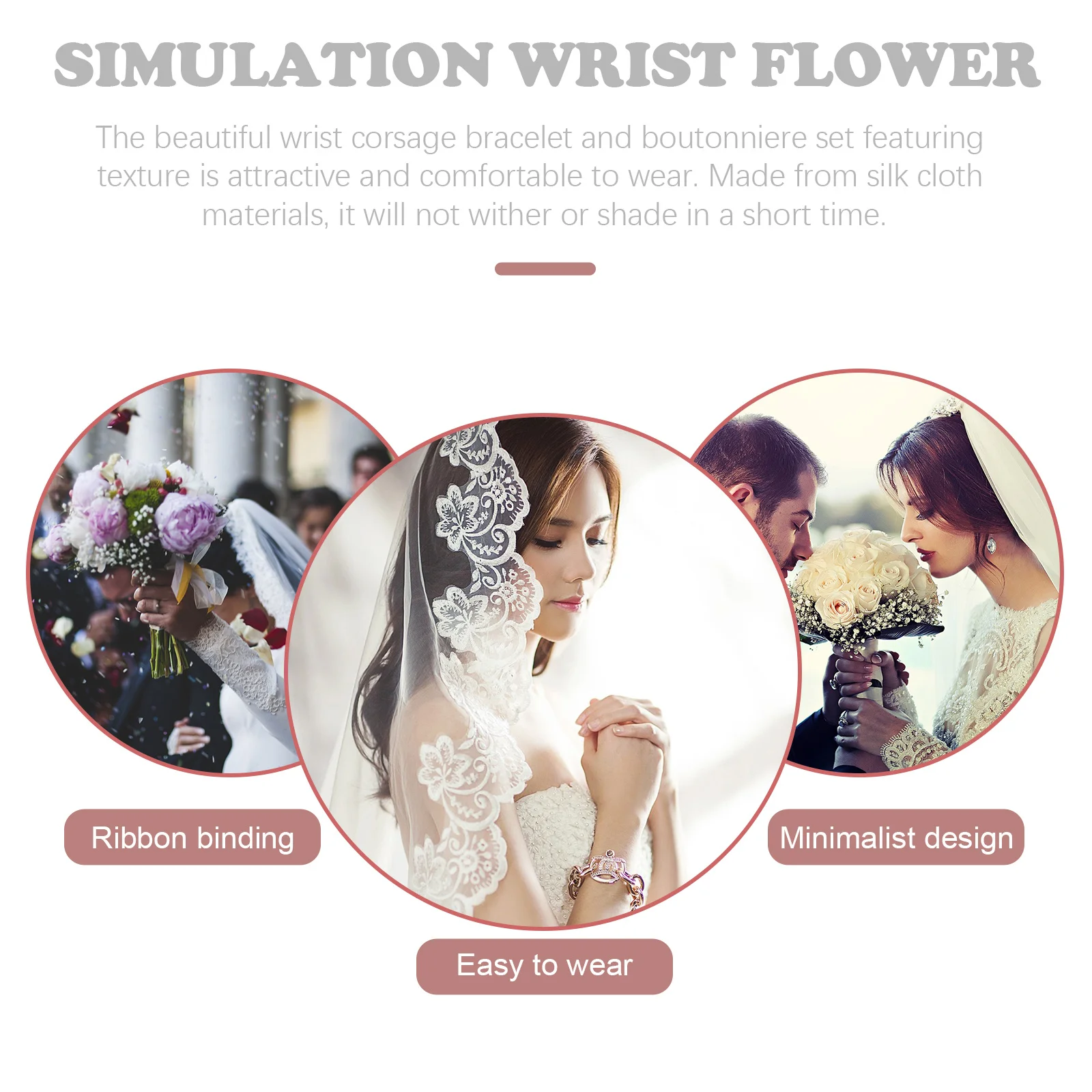 1 ensemble Texture Silicone fleur artificielle poignet Corsage boutonnière mariage mariée demoiselle d'honneur marié accessoires mariage boutonnière