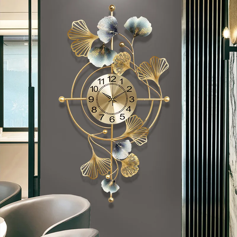 Fashion home living room light luxury gingko leaf wall clock