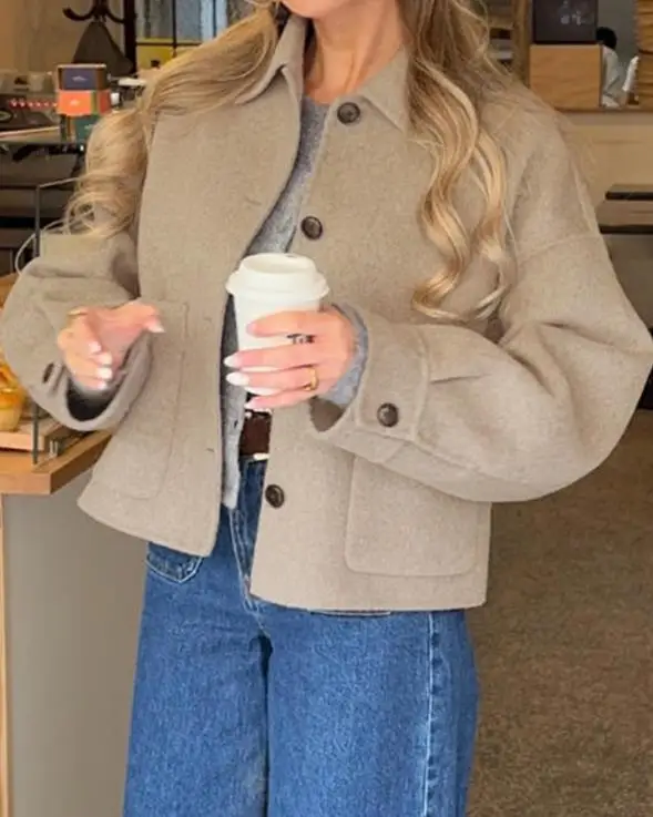 

2026 Spring/summer Woolen Button Lapel Pocket Casual Jacket