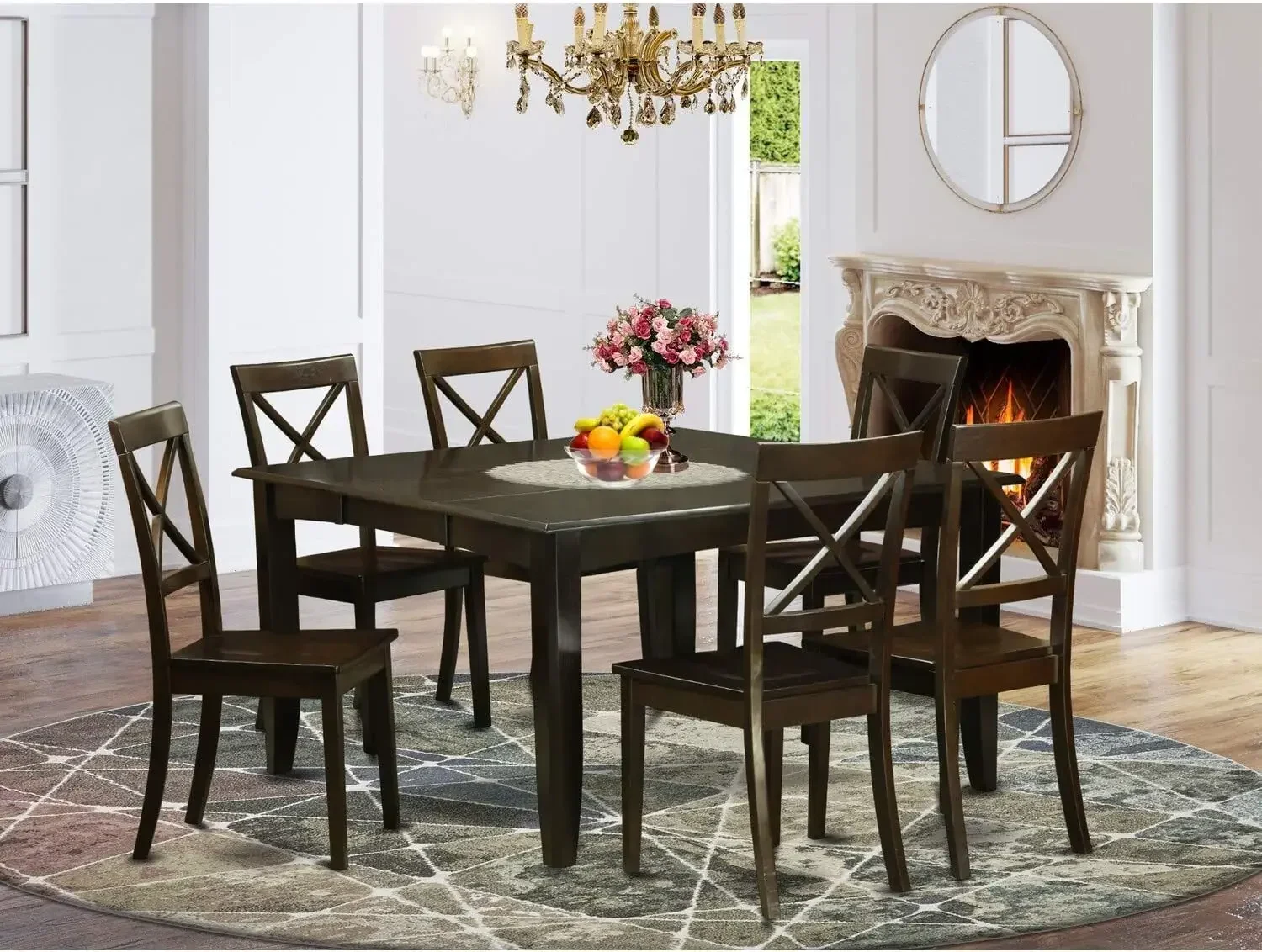 PFBO7-CAP-W 7 Piece Dining Room Table Set Consist of a Square Kitchen Table with Butterfly Leaf and 6 Dining Chairs, 54x54 Inch