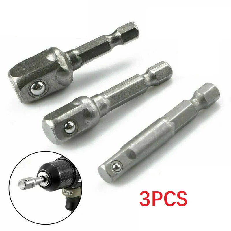 3pcs 1/4\'\' 3/8\'\' 1/2\'\' Socket Adapter Hex Shank Drill Bits Extension Rod For Impact Driver Drill Power Tool Accessories