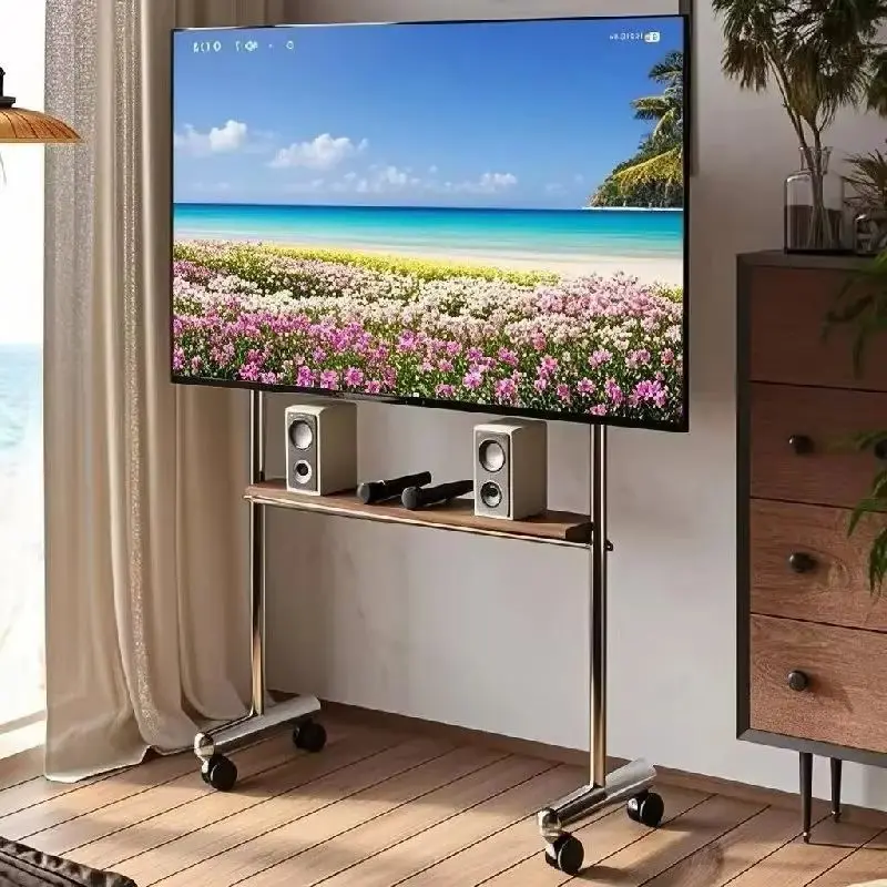 Nordic TV Stand Mobile Cart with Stainless Steel Thickened Frame – Universal Wheels with Brake for Living Room Bedroom Meeting