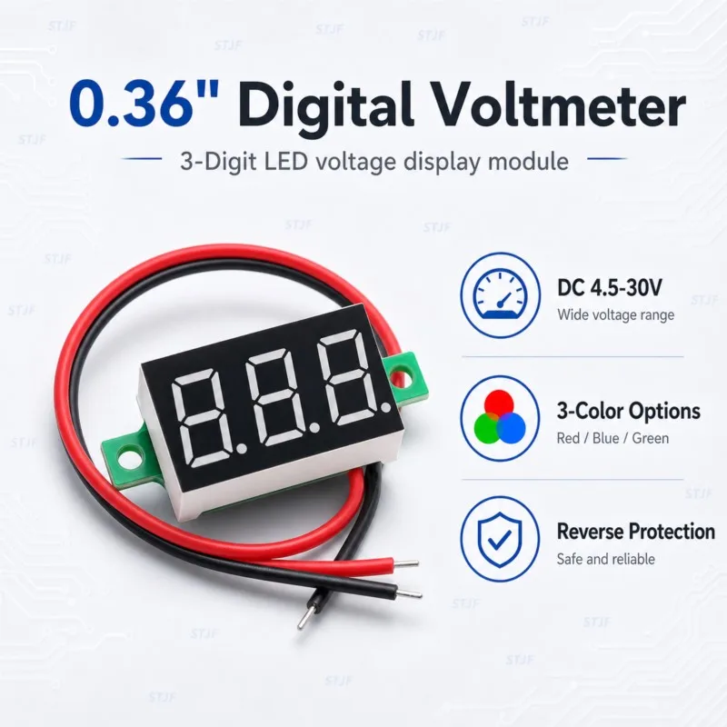 0,36 Zoll DC 0-30V LED Mini Digital-Voltmeter Blau/Rot/Grün LED-Anzeige Voltmeter Spannungsmessgerät 2-Draht-Anschluss