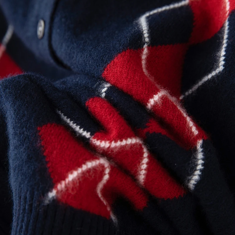 

Женский кашемировый кардиган в консервативном стиле с узором Argyle, круглым вырезом и длинными рукавами, осень-зима, базовый свитер высокого качества из 100% кашемира