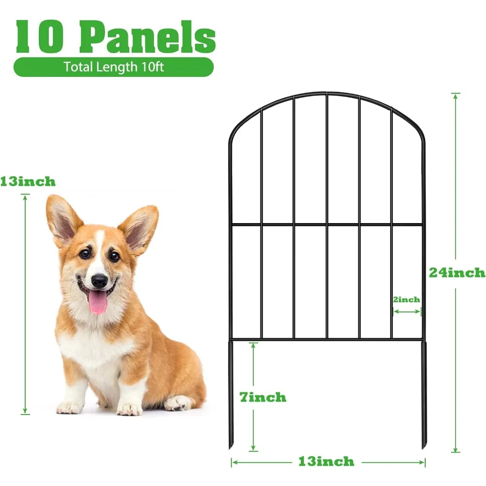 Decorative Garden Fence Fencing 10 Panels, 10ft (L) x 24in (H) Rustproof Metal Wire Border Animal Barrier for Dog, Flower Edging