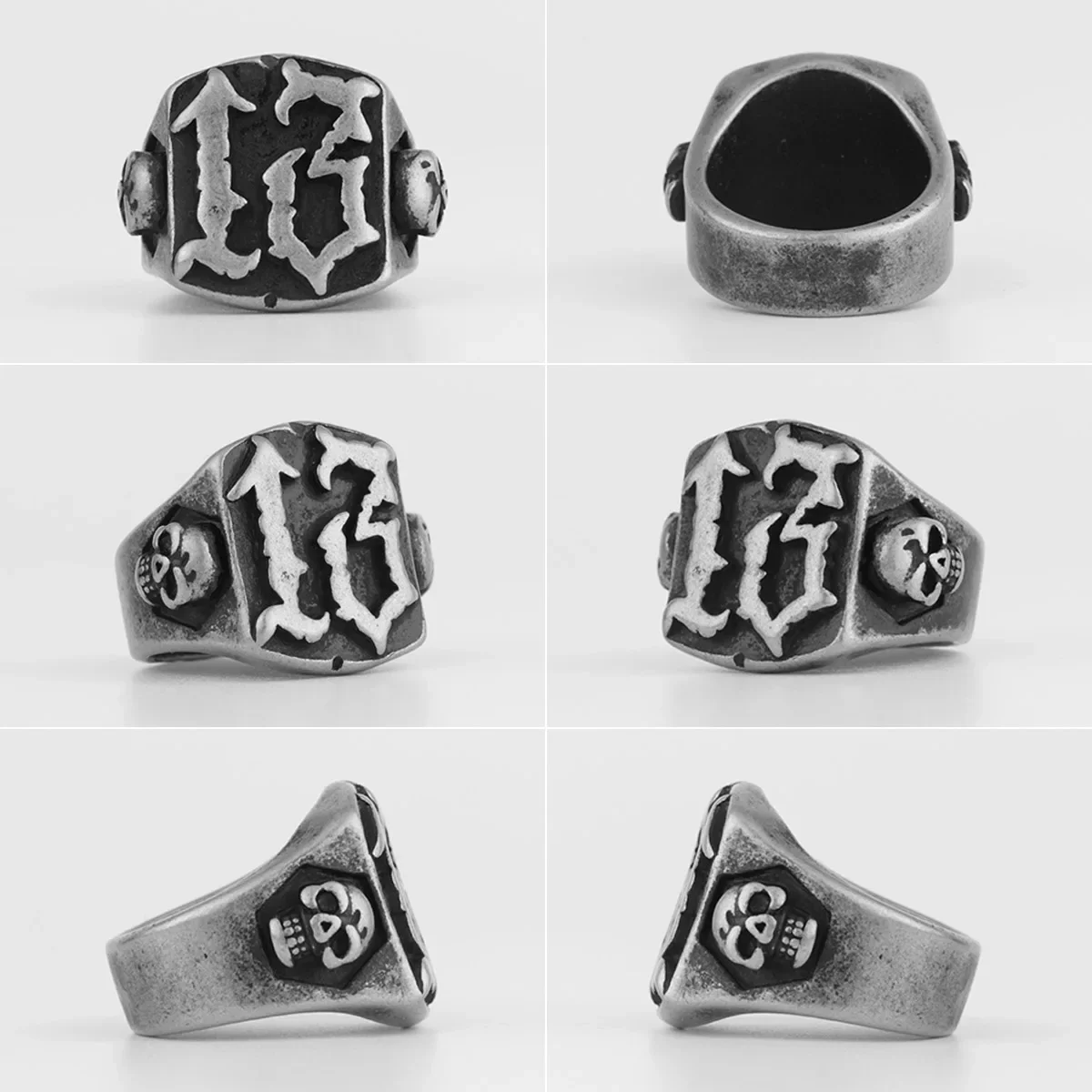 Lucky Number 13 Skull Men Rings Stainless Steel Women Jewelry Gothic Retro Punk New In Rock Fashion Accessories Gift Wholesale