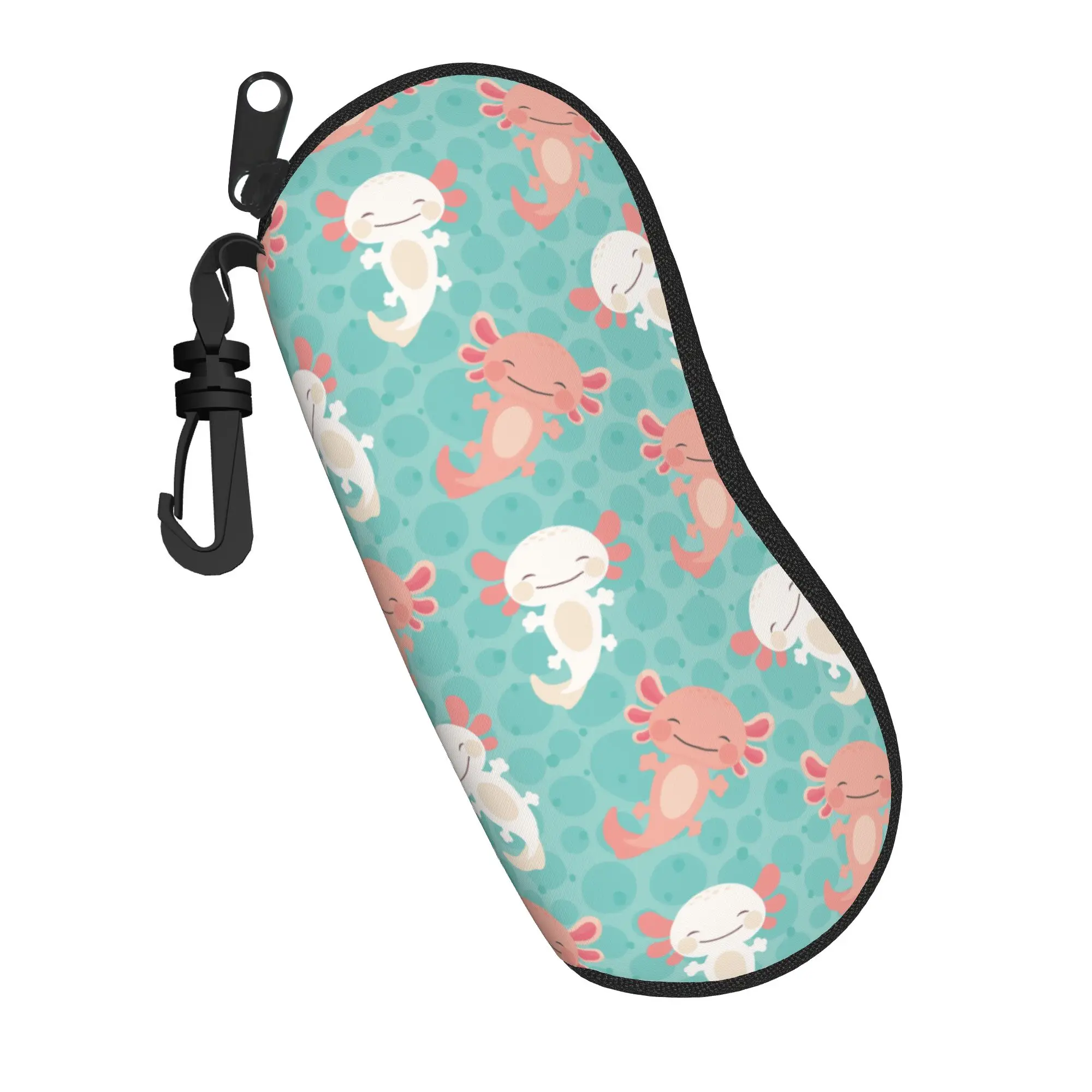 Axolotl Mexican Salamander  Glasses Case Gift For Fans  Zipper Cute Animal Drawn Eyeglasses Protector Cartoon Eye Contacts Case