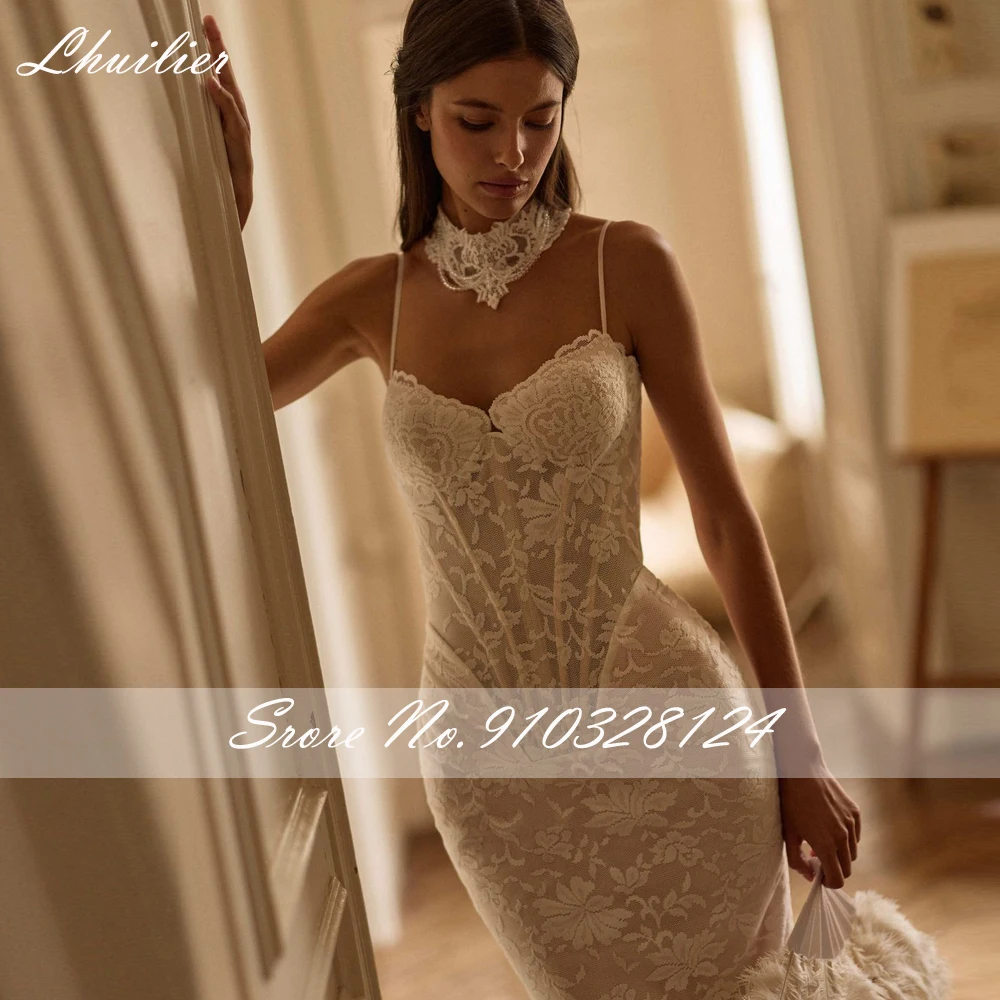 Lhuillier Customized Lace Mermaid Wedding Dresses Sleeveless See Through Bridal Dress with Chapel Train
