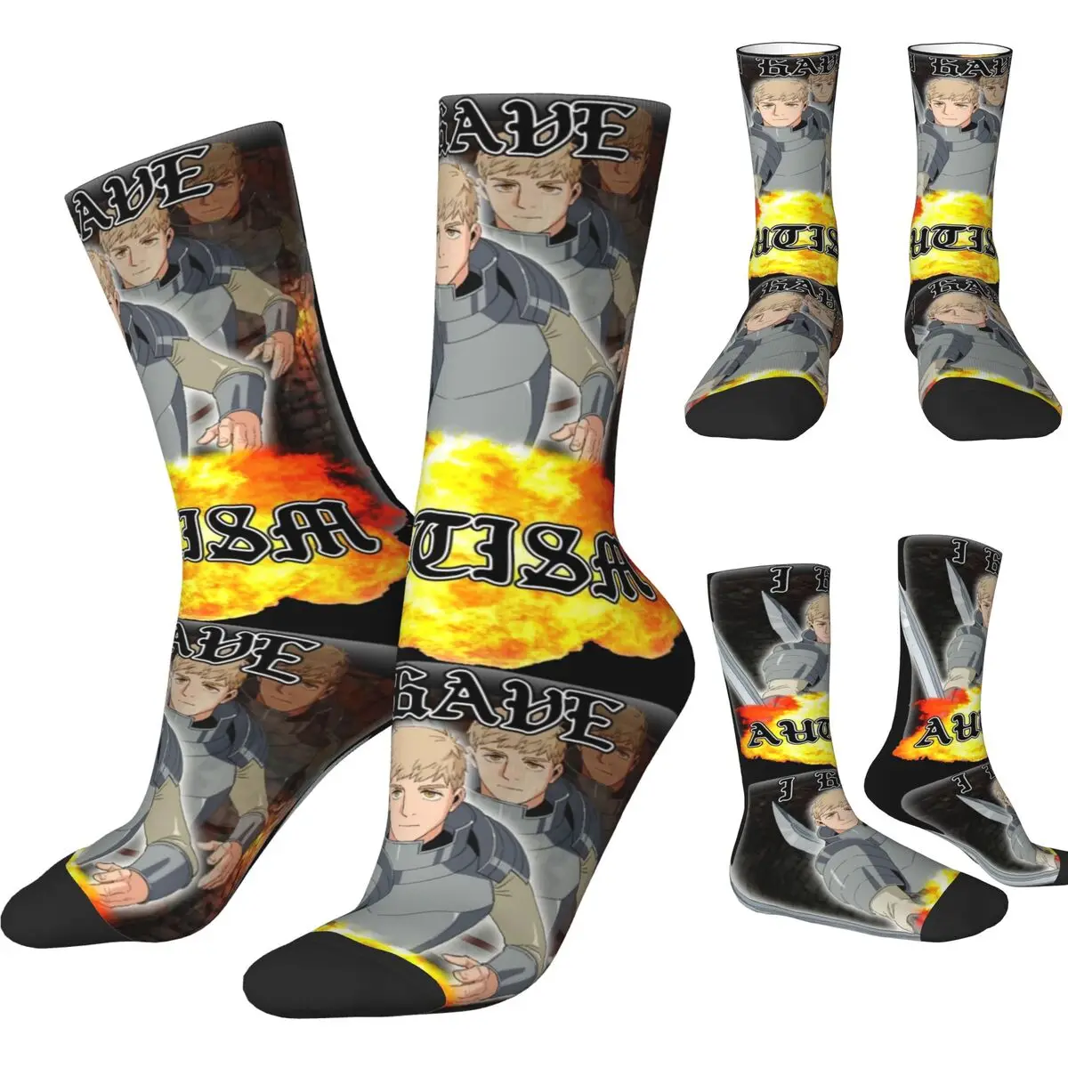 Laios Autisms Socks Spring Anime Dungeon Meshi Stockings Trendy Couple Warm Soft Socks Printed Running Anti Slip Socks