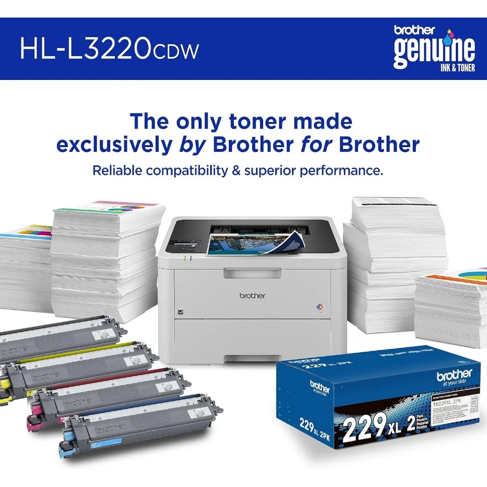 Printer Warna Digital kompak nirkabel HL-L3220CDW dengan Output kualitas Laser, pencetakan perangkat seluler dan dupleks