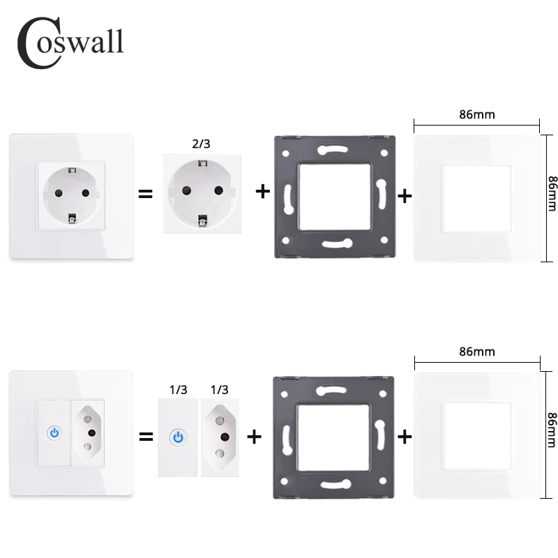 Glass Panel Wall EU Israel Italy Socket + WIFI Tuya Smart Switch + TV Internet Jack Type-C USB Charger Connector DIY Module