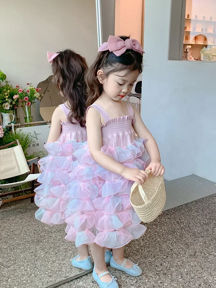 Vestido de verano para niñas, falda de tul, estilo Ziyang, vestido de pastel, vestido de princesa para niños, nuevo, 2024