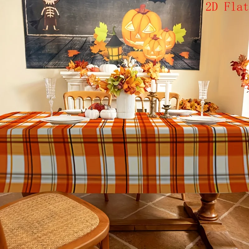 2D flat design - Orange checkered tablecloth - 1-piece set - Essential item for home decorationxzj