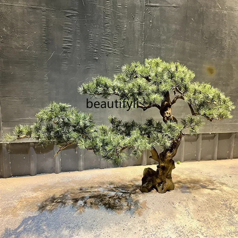CC Artificial Pine Carving Toothpick Cedar Hotel Solid Wood Landscape New Chinese Style Hallway Window Fake Trees