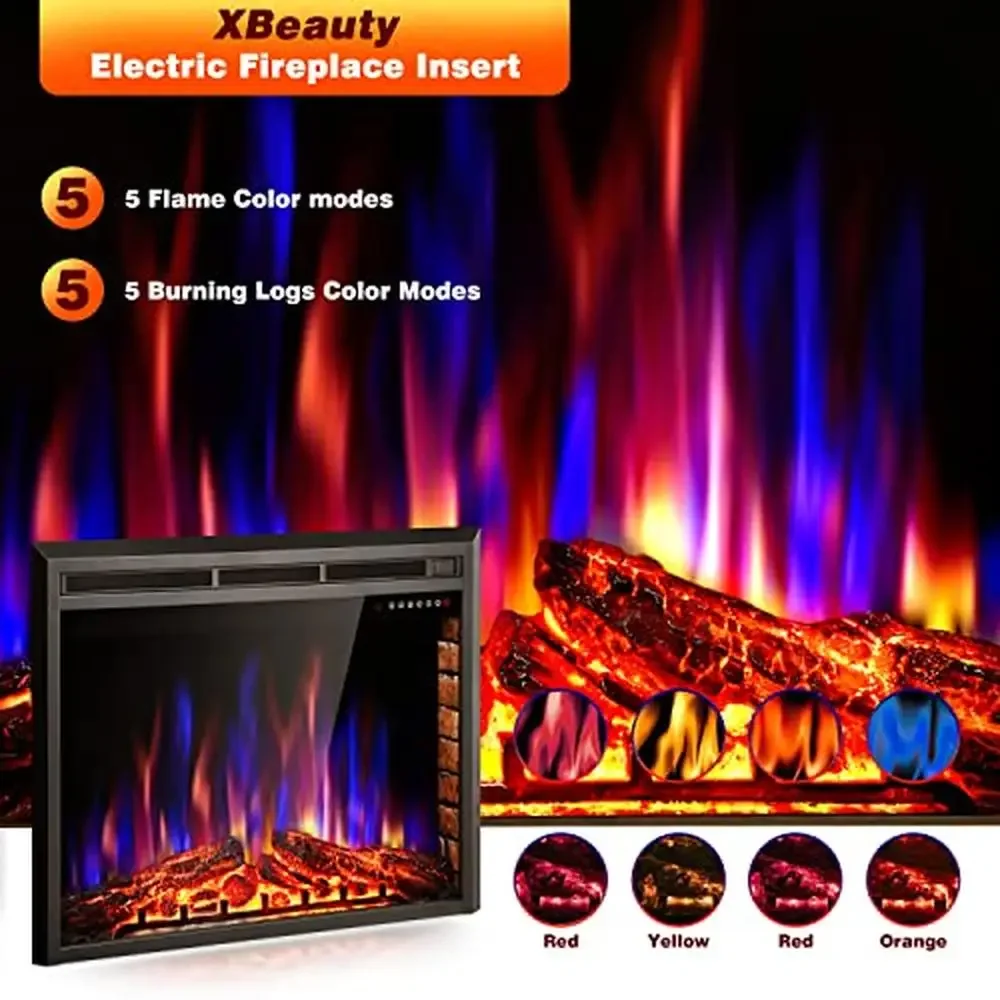 Electric Fireplace Insert Heater Touch Screen Colorful Flame Timer Control Remote Adjustable Colors 39