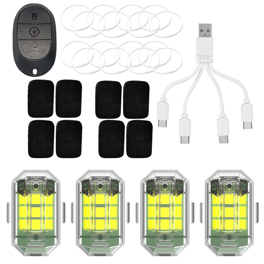 Lámpara estroboscópica para drones, dispositivo con Control remoto inalámbrico, 4 piezas, 2,4G, carga Micro USB, 3,7 V, 350mAh, 7 colores, función de memoria