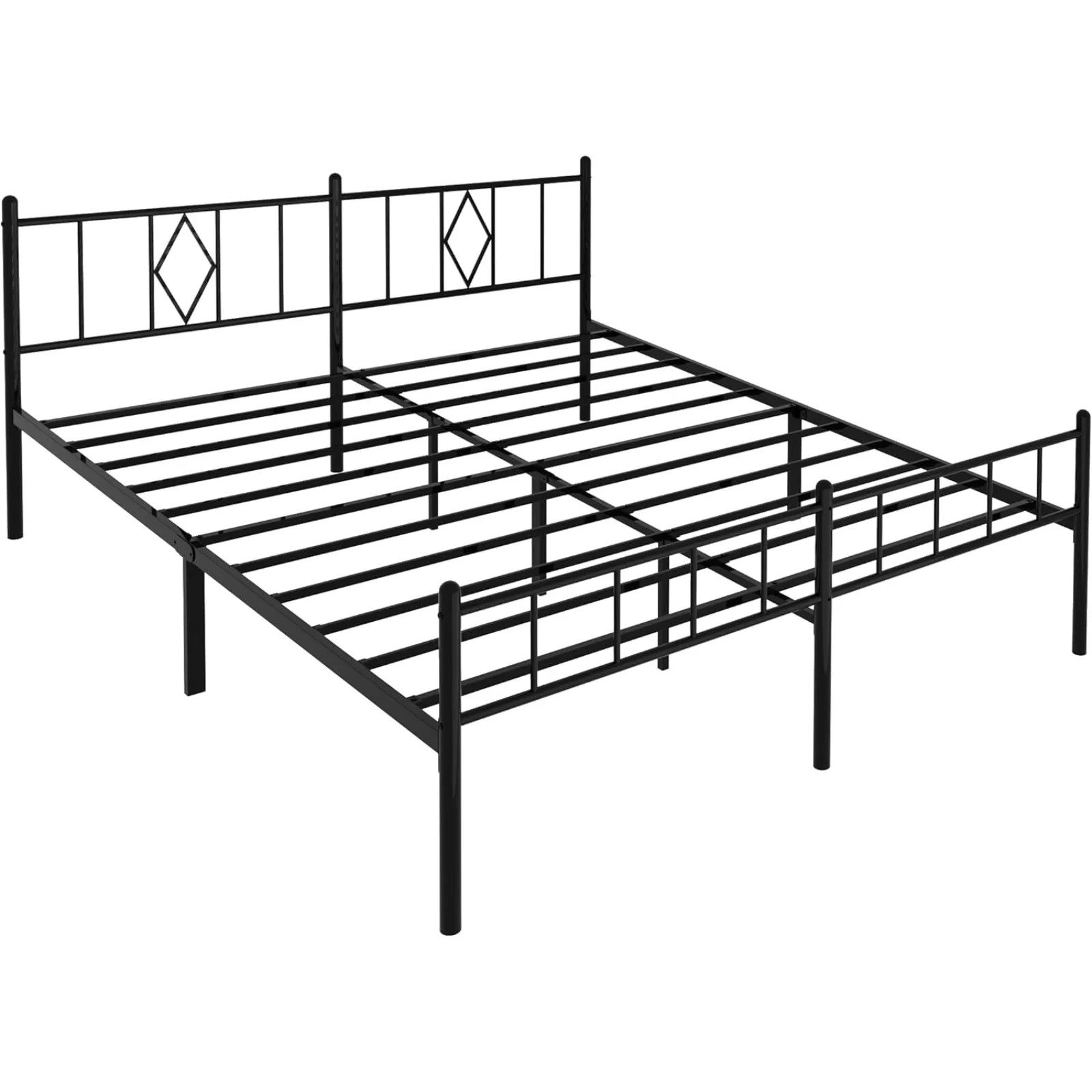 

US King Size 14" Height Classic Metal Platform Bed Frame Foundation with Iron-Art Headboard/Footboard/Under Bed Storage/No