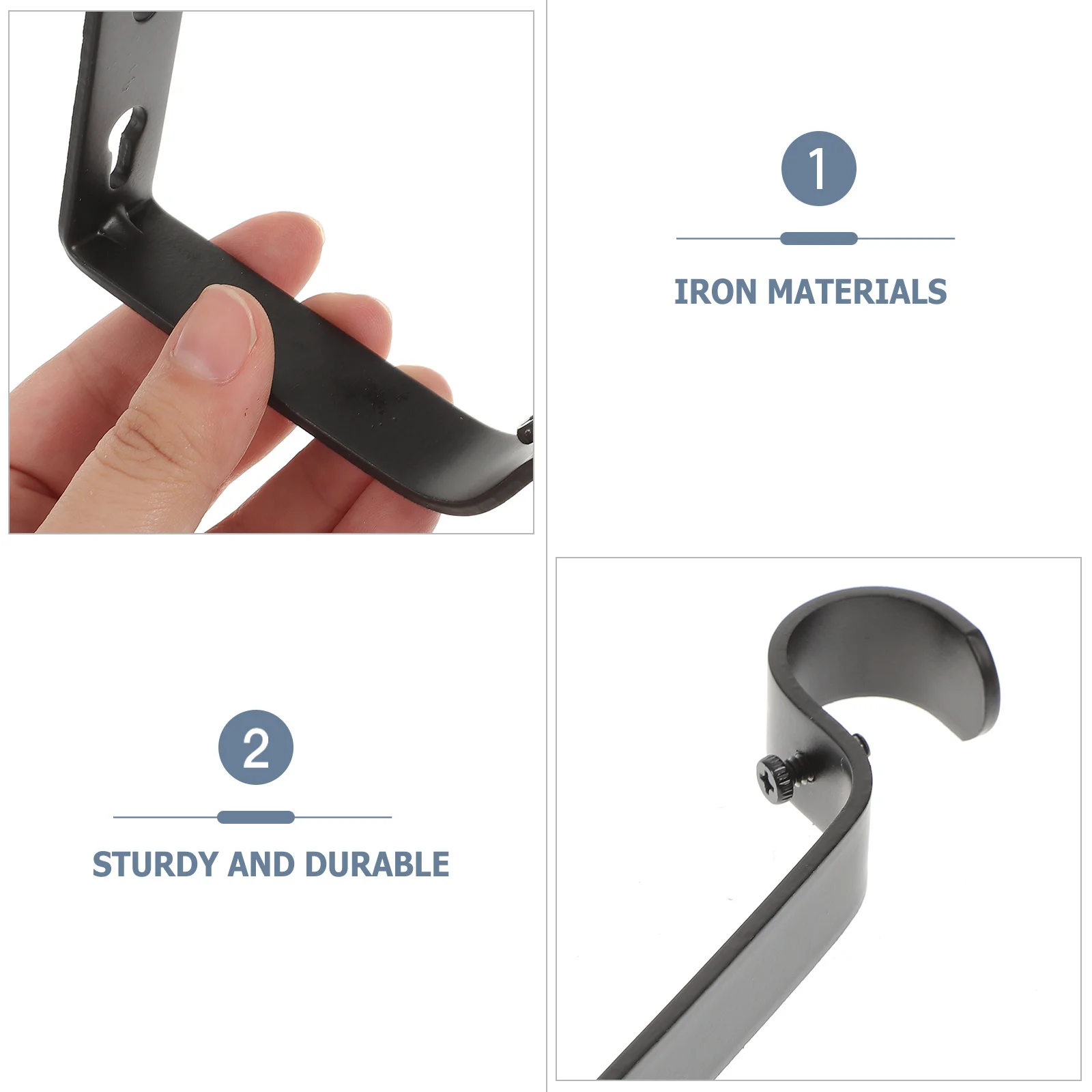 

3Pcs Wall Curtain Rod Brackets Adjustable Iron Hooks Strong Supports for Drapery Rods Window Curtain Holders