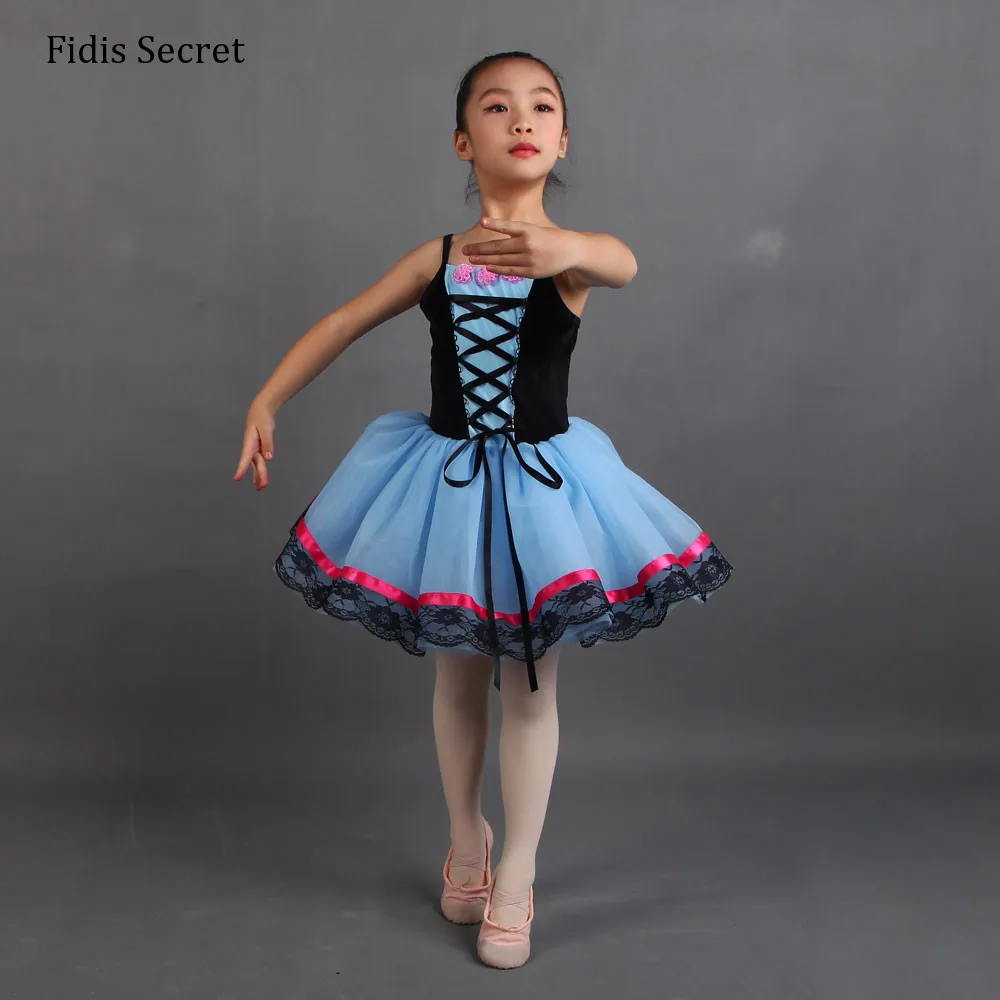 White/Pink/Blue Peasant Tutu Dress Girls Ballet Dance Skirt Kids Stage Performance Show Costumes Ballerina Competition Clothes