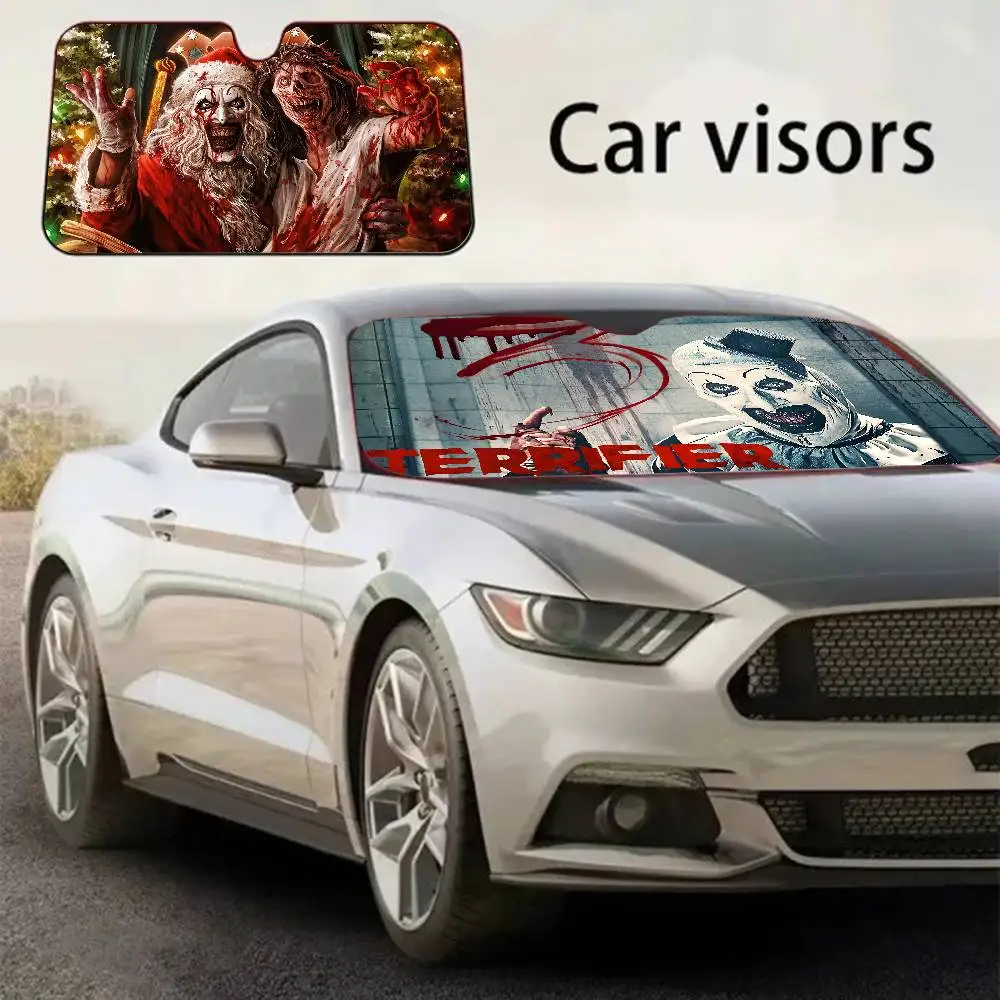 

T-Terrifier 3 Horror Clown Movie Windshield Sun Shade For Sedans,51.2" X 27.5"Car Sunshade For Front Windshield Visor Protector