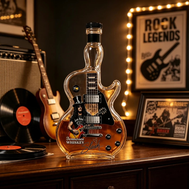 Slash Guns N’ Roses Guitar Shaped Whiskey Decanter Glass Liquor Bottle Rock Music Bar Display Collectible Gift