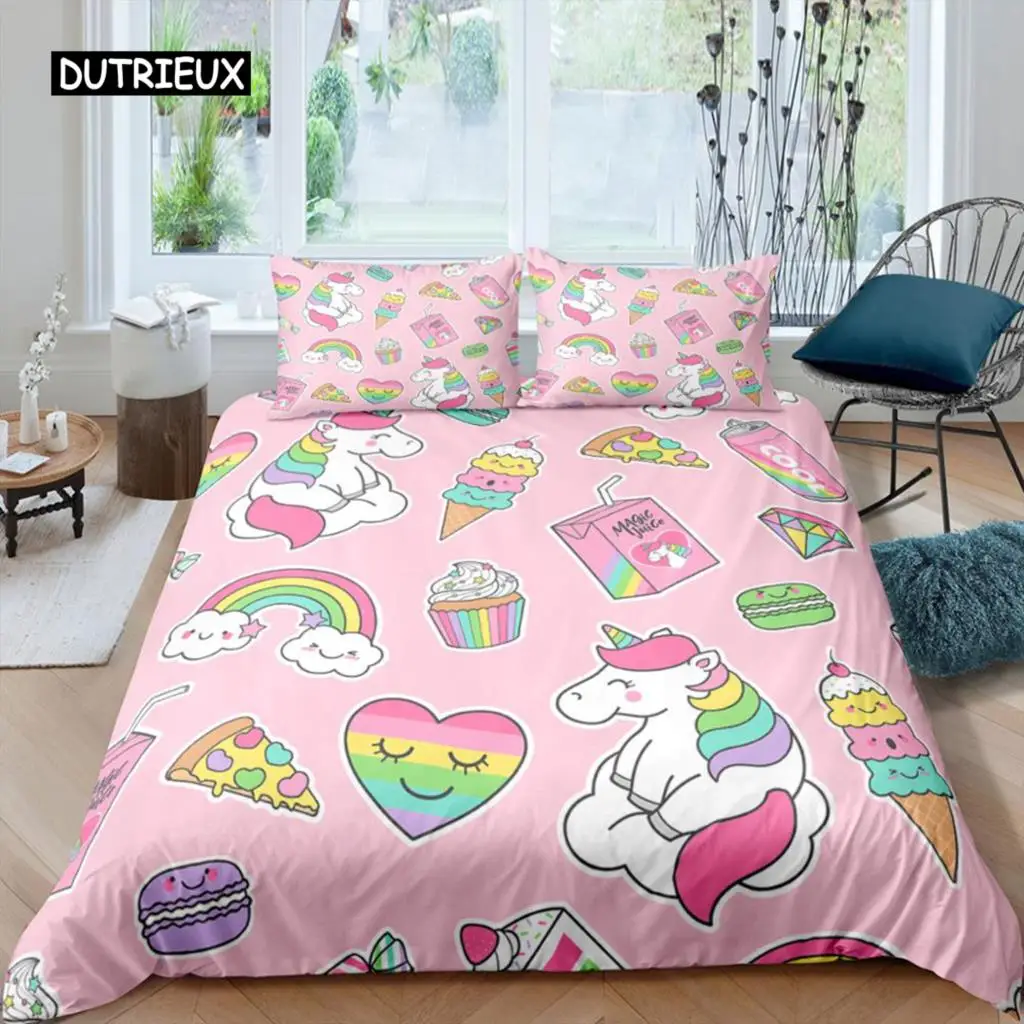 

Duvet Cover Pink Rainbow Unicorn Comforter Cover Set For Women Girls Kid Baby Birthday Bedroom Decoration Lovely Cartoon Animal