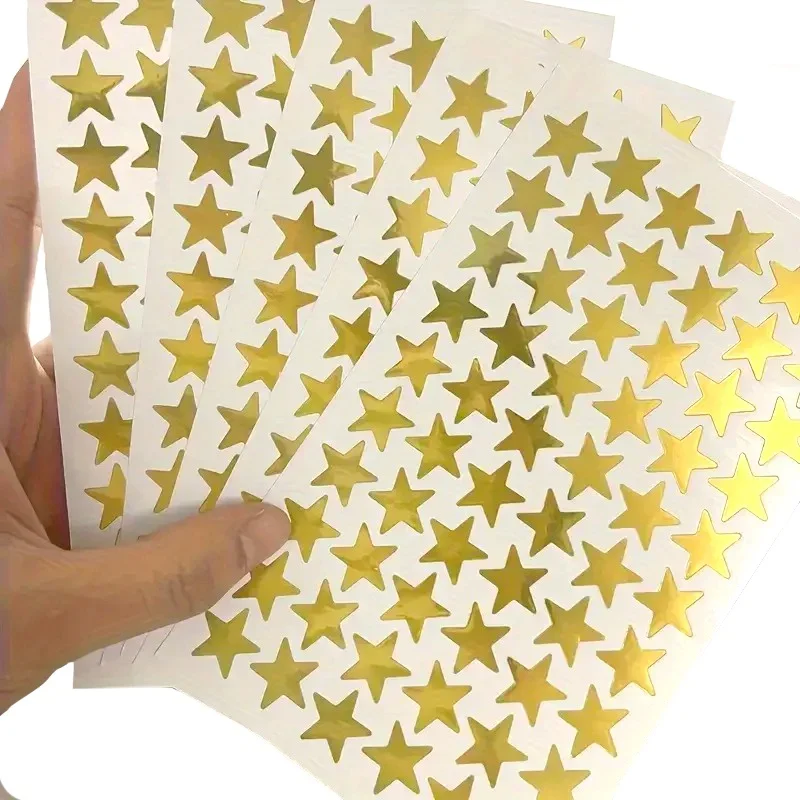 5sheets/bag New Upgraded Laser Golden Dazzling Star Glitter Sticker for Children's Reward Five Pointed Star Sticker