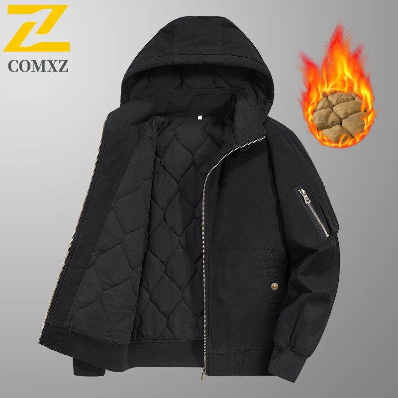 

Мужская хлопковая куртка, осень-зима 2025 года, толстая флисовая изоляция, чтобы сохранить тепло, с капюшоном, уличная повседневная свободная рабочая одежда, хлопковое пальто