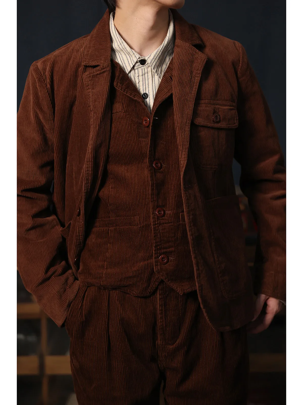 Corduroy Suit Vintage Corduroy Casual Blazer Retro Classic Suit Jacket Outerwear Coat