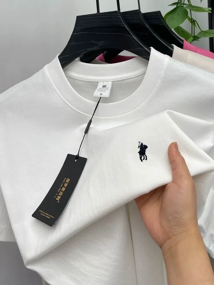 

100% Pure Cotton Short Sleeve Luxury Brand Fashion Paul Pony Embroidered Men's T-shirt Summer Casual Breathable Round Neck Top